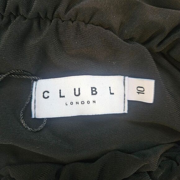 CLUB L LONDON Black One Shoulder Fishtail Maxi Dress US 6 UK 10 Ruched Stretchy - Picture 6 of 8